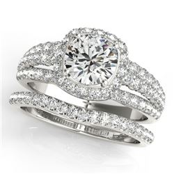 2.19 CTW Certified VS/SI Diamond 2Pc Wedding Set Solitaire Halo 14K White Gold - REF-429H3W - 31142