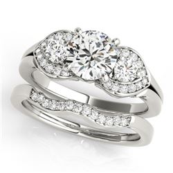 1.3 CTW Certified VS/SI Diamond 3 Stone 2Pc Wedding Set 14K White Gold - REF-209X3T - 32012