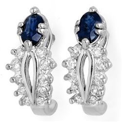 0.90 CTW Blue Sapphire & Diamond Earrings 14K White Gold - REF-42N2Y - 10136