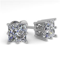 1.0 CTW VS/SI Princess Diamond Stud Solitaire Earrings 18K White Gold - REF-178W2H - 35829