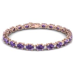 25.8 CTW Amethyst & VS/SI Certified Diamond Eternity Bracelet 10K Rose Gold - REF-122T9X - 29442