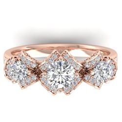 2 CTW Certified VS/SI Diamond Art Deco 3 Stone Ring Band 14K Rose Gold - REF-200K5R - 30283