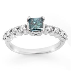 0.90 CTW Blue & White Diamond Ring 14K White Gold - REF-167R6K - 11642