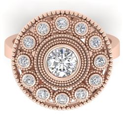 0.91 CTW Certified VS/SI Diamond Art Deco Ring 14K Rose Gold - REF-135K8R - 30463