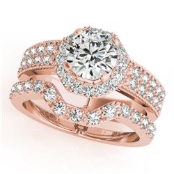 1.69 CTW Certified VS/SI Diamond 2Pc Wedding Set Solitaire Halo 14K Rose Gold - REF-409X5T - 31326