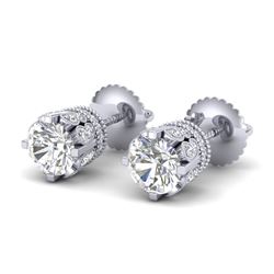 3 CTW VS/SI Diamond Solitaire Art Deco Stud Earrings 18K White Gold - REF-619Y6N - 36836