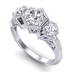 1.66 CTW VS/SI Diamond Solitaire Art Deco 3 Stone Ring 18K White Gold - REF-445X5T - 37223