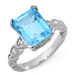 5.25 CTW Blue Topaz & Diamond Ring 10K White Gold - REF-33T8X - 10584