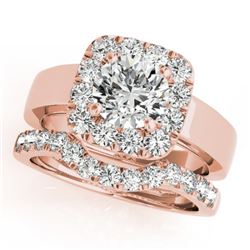 1.8 CTW Certified VS/SI Diamond 2Pc Wedding Set Solitaire Halo 14K Rose Gold - REF-265R3K - 31227