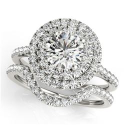 1.70 CTW Certified VS/SI Diamond 2Pc Set Solitaire Halo 14K White Gold - REF-400R2K - 30685