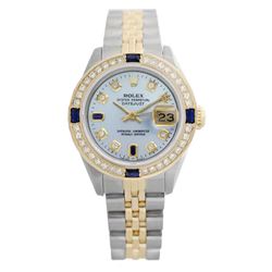 Rolex Ladies Two Tone 14K Gold/SS, Diam/Sapphire Dial & Diam Bezel, Saph Crystal - REF-368Y7X