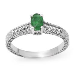0.76 CTW Emerald & Diamond Ring 14K White Gold - REF-29T6X - 13628