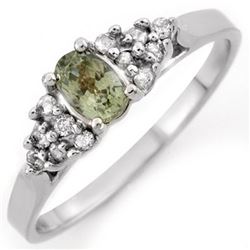 0.50 CTW Green Sapphire & Diamond Ring 18K White Gold - REF-35K5R - 10394