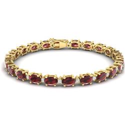 19.7 CTW Garnet & VS/SI Certified Diamond Eternity Bracelet 10K Yellow Gold - REF-98N2Y - 29370