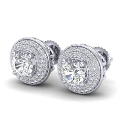 2.35 CTW VS/SI Diamond Solitaire Art Deco Stud Earrings 18K White Gold - REF-400R2K - 37256