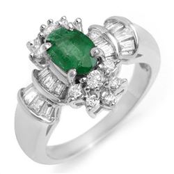 1.75 CTW Emerald & Diamond Ring 18K White Gold - REF-86X8T - 10586