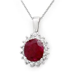 3.70 CTW Ruby & Diamond Pendant 14K White Gold - REF-56Y5N - 13830