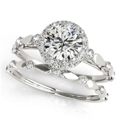 0.86 CTW Certified VS/SI Diamond 2Pc Wedding Set Solitaire Halo 14K White Gold - REF-123H6W - 30855