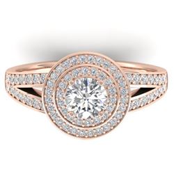 1.15 CTW Certified VS/SI Diamond Art Deco Halo Ring 14K Rose Gold - REF-147F3M - 30364