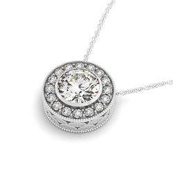 0.75 CTW Certified SI Diamond Solitaire Halo Necklace 14K White Gold - REF-96Y9N - 29989