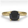 3.0 CTW Cushion Black Diamond Engagement Designer Ring 14K Yellow Gold - REF-87F5M - 38486
