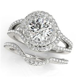 2.22 CTW Certified VS/SI Diamond 2Pc Wedding Set Solitaire Halo 14K White Gold - REF-433X3T - 31265