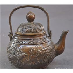 Antique Chinese Fengshui Bronze Dragon Phoenix Tea Pot