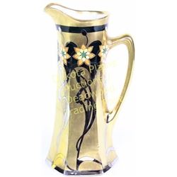 Large Art Noveau handled vase marked Picard on bottom, 15" tall, overlaid in gold and silver motif. 