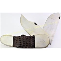 Hand carved 2 blade wooden pocket knife in the style of early trade sign, 30" long.  Est. 175-275