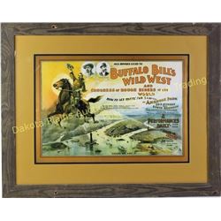 Reproduction Buffalo Bill Cody Wild West poster in barnwood frame, 26" X 33".  Est. 50-100
