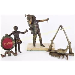 Collection of 3 cast metal pocket watch holders the Indian Chief on marble base, 6 1/2" tall.  Est. 