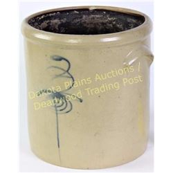 3 gallon blue salt glaze stoneware Red Wing crock 11" tall with elephant ear handles. Condition is f