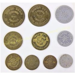 Collection of 10 trade tokens includes 9 Silver Star Bar Lead, SD.  Est. 150-300