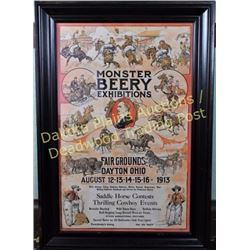 Large attractive 1913 show poster for Professor Dayton Ohio Fairgrounds promoting Thrilling Cowboy E