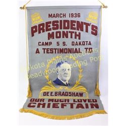 Large wool banner 1936 for fraternal society of Woodmen of the World, originally founded in 1883, Ca