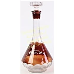 Ruby red flashed whiskey decanter 11" tall, marked Souvenir Edgar Wisconsin showing fine condition w