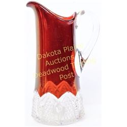 Fine ruby red flashed late Victorian tankard or pitcher in classic Button Arches pattern made by Dun