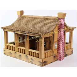 Vintage handmade cabin 16" X 11" with hand cut shake shingles and center hall floor plan. Great piec