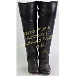 Exceptionally rare and early leather Wild West Show boots with impressive 26" tall uppers in the sty