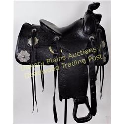 Full floral carved and silver mounted Hamley saddle, stamped in the seat, square skirt double rigged