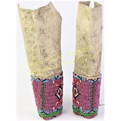 Pair C. 1890's Norther Plains leggings 11" long showing fine condition, sinew sewn beadwork in class