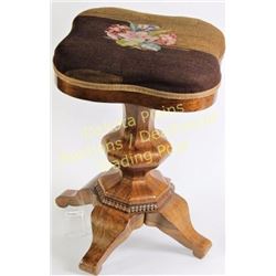 Victorian rosewood piano stool with swivel top, original needlepoint upholstered seat and finish. Gr
