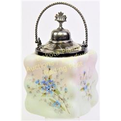 Original Wavecrest eggcrate pattern biscuit jar hand decorated and painted with silver plated handle