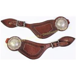 Very good pair Frank Schultz Victor, Montana stamped spurs with sterling engraved conchos.  Est. 350