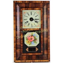 Antique E.N. Welch Ogee mantle clock 30 hour, reversse painted glass, Roman numeral metal dial, rose