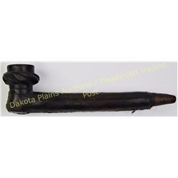 Interesting leather wrapped terra cotta pipe 8 1/2" long with wood stem, all show nice old patina an