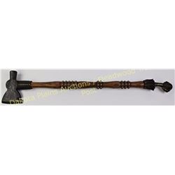 Table leg hafted axe with ball and claw finge and brass tacks, 27" long, contemporary made with anti
