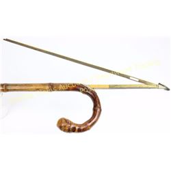 Original bamboo horse measuring walking cane the ruler pulls up from top of cane with increments in 
