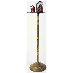 Vintage smokers stand in classic Indian motif on original brass floor stand, 32" tall, excellent con