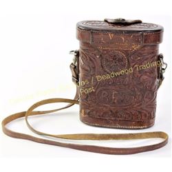 Fully floral tooled C.P. Shipley Kansas City binocular case marked on the snap, very good condition,